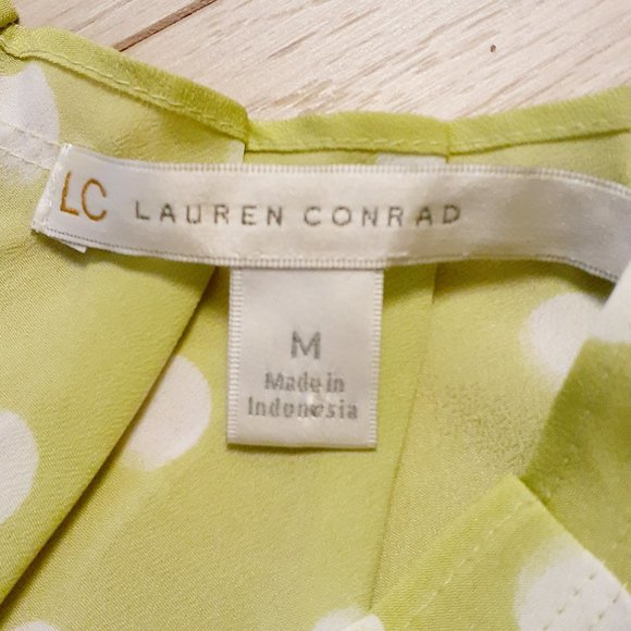 LC Lauren Conrad green polkadot tie back short sleeve top M - Picture 3 of 4